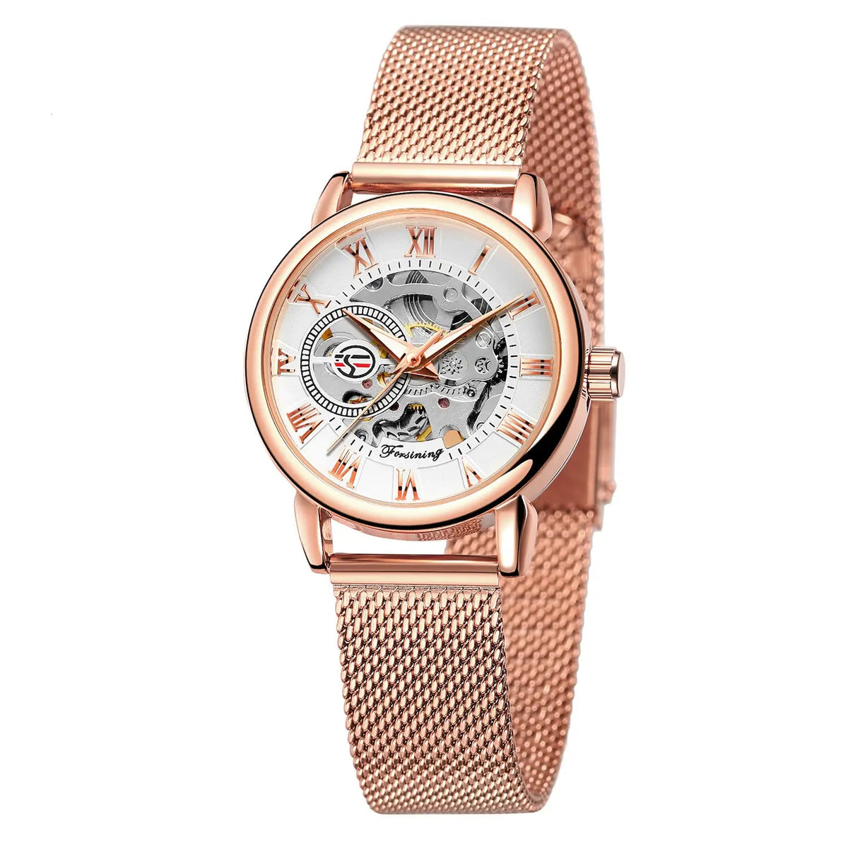 FORSINING Men’s Skeleton Mechanical Watch – Luxury Mesh Band