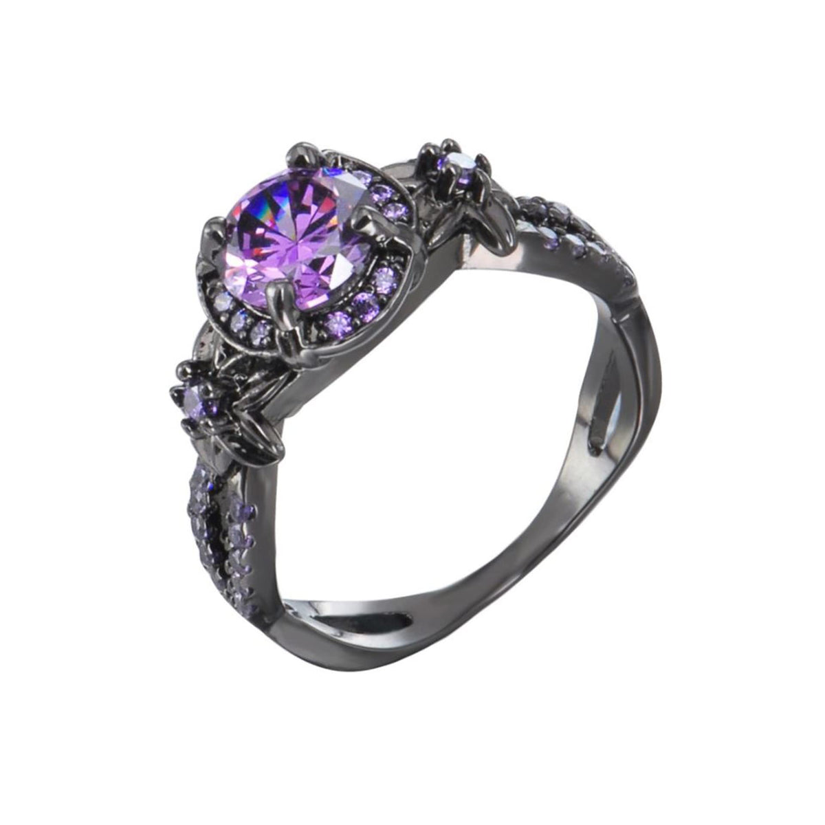 Gothic Black Rings Purple Red Crystal Zircon Diamond Wedding
