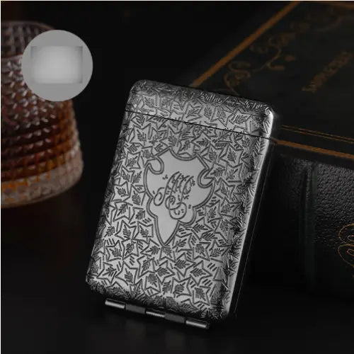 Luxury Vintage Engraved Cigarette Case for 16/20 Cigarettes - Black nickel thick cigarettes 16 packs