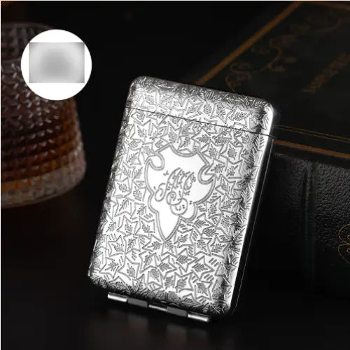 Luxury Vintage Engraved Cigarette Case for 16/20 Cigarettes - Silver thick cigarettes 16 packs