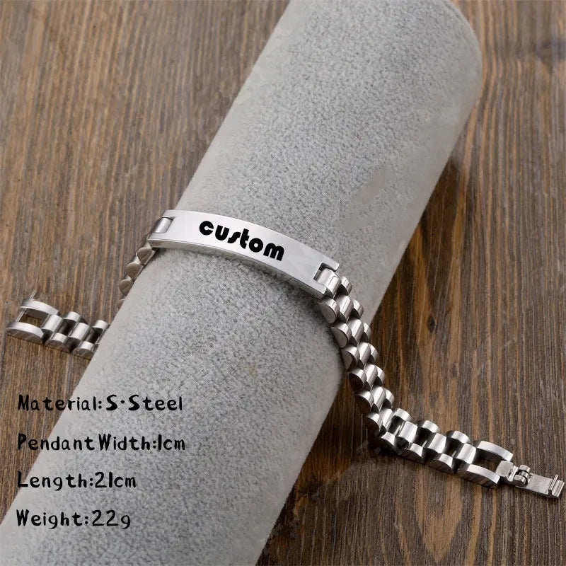 Custom Name Logo Any Text Engraved Leather Bangle & Bracelet Personalized Stainless Steel Bracelets For Women Men ID Bracelet