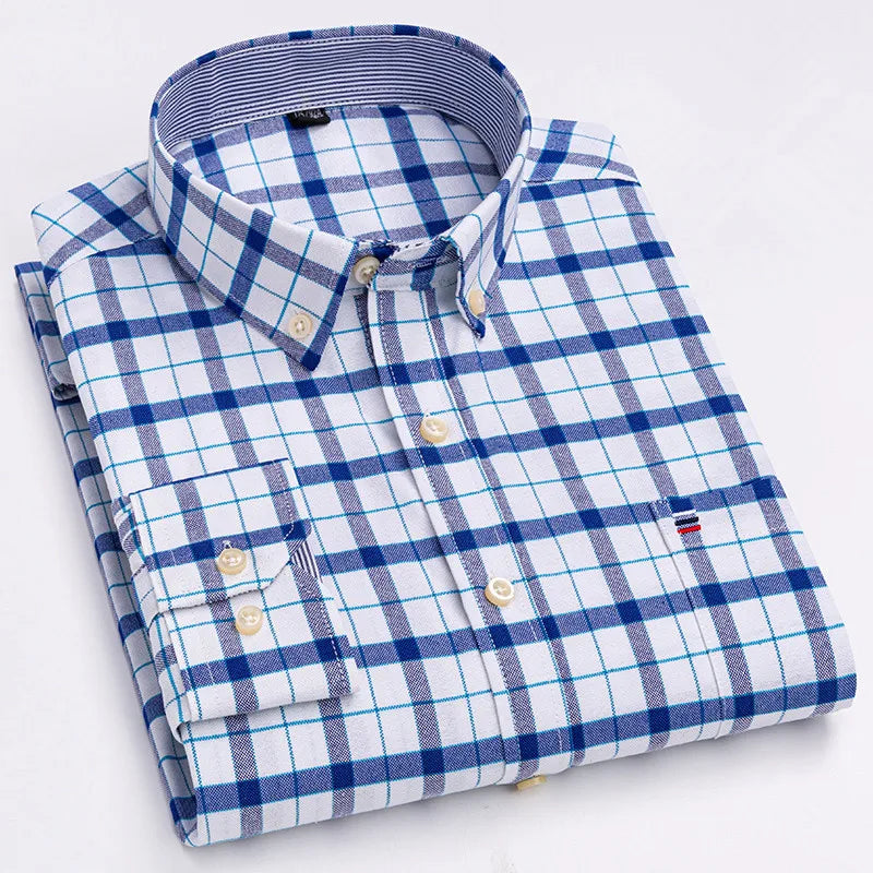 R&z - Men's 100% Cotton Shirt Long Sleeve Plaid Oxford Casual Solid Color Print Regular Fit Formal Dress Shirt Oversized 7XL  6XL 5XL