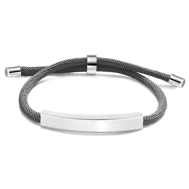 Custom Stainless Steel Bracelet Simple Casual Leather Woven Bracelet Engraved Titanium Leather Bracelet for Men Stainless Steel
