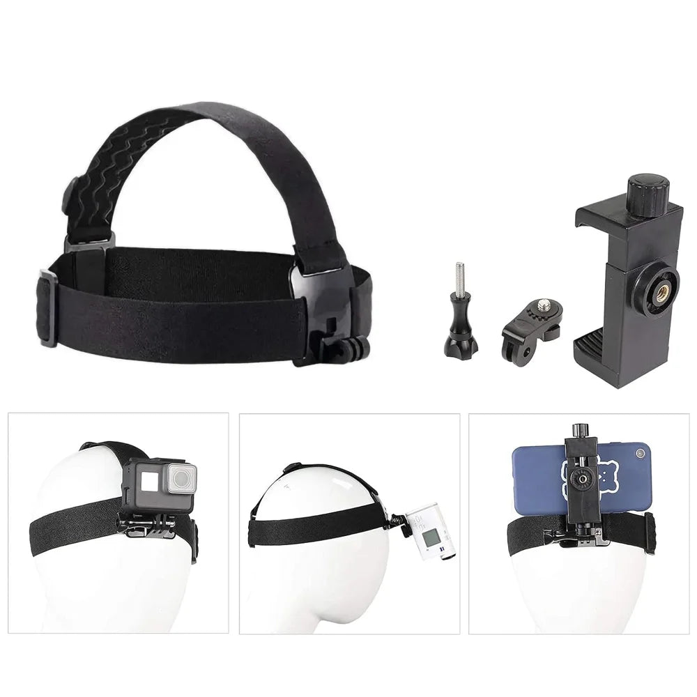 R&z - Holder POV Headband Strap for iPhone Samsung GoPro Insta360 DJI Action Camera Hands-Free Vlog Cycling Shoot