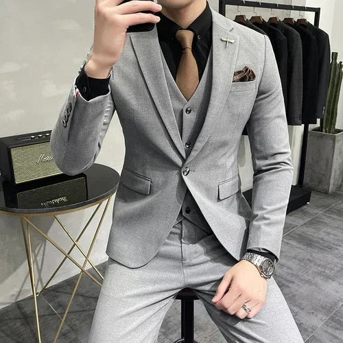 R&z - Jacket + Vest + Pants  High-end Brand Boutique Fashion Solid Color Mens