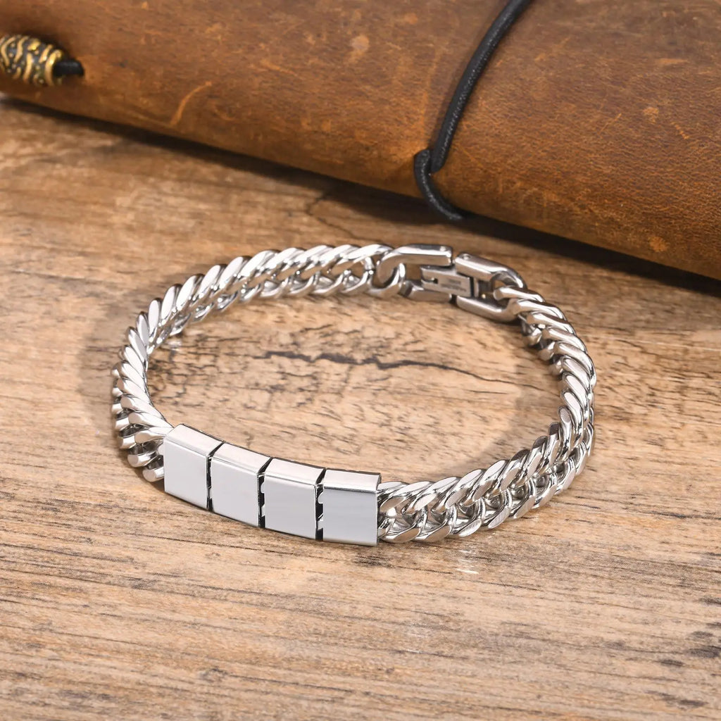 Trendy Punk Custom Name Engraved Text ID Bracelet for Men Cuban Link Chain Stainless Steel Jewelry Friendship Band
