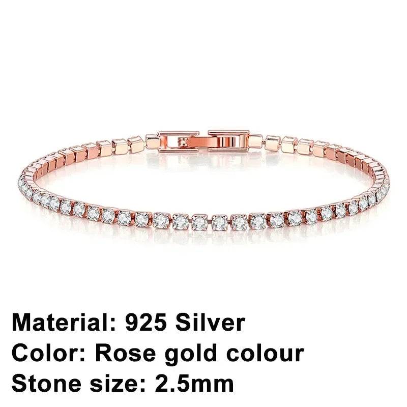 925 sterling silver hip-hop tennis bracelet, luxurious charm, ladies' jewelry, rose gold diamond bracelet, exquisite gift