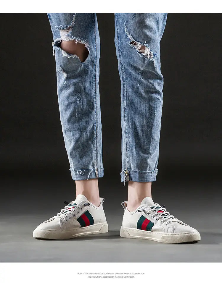 Men’s Casual Leather Sneakers - Trendy White Shoes
