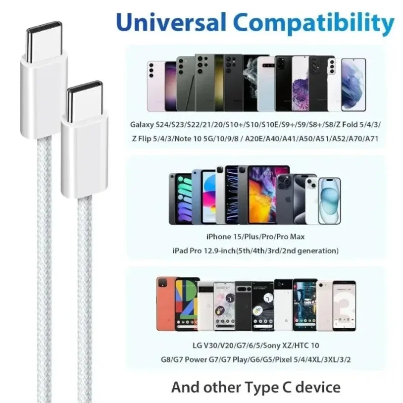 R&z - USB C Fabric 60W PD Fast Charging Charger Cable Supports for iPhone 16 15 Samsung Xiaomi Huawei Fast Charging