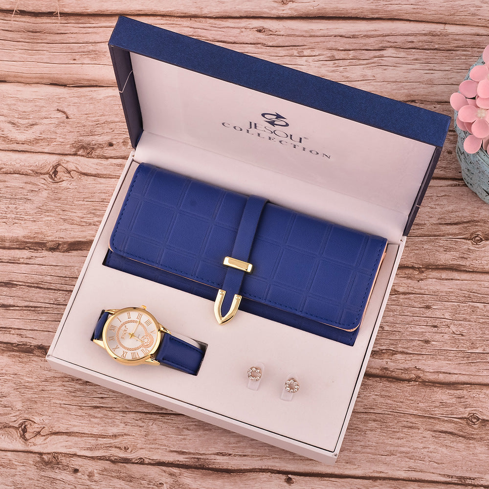 Women's Wallet, Watch, and Earrings Three-Piece Set