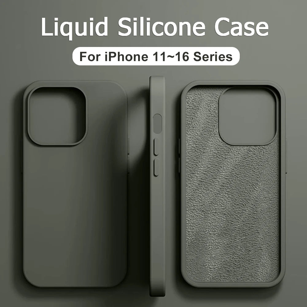 R&z - Original Liquid Silicone Case For iPhone 13 12 11 14 15 16 Pro Max Plus Official Case Bumper Protective Cover Phone Accessories