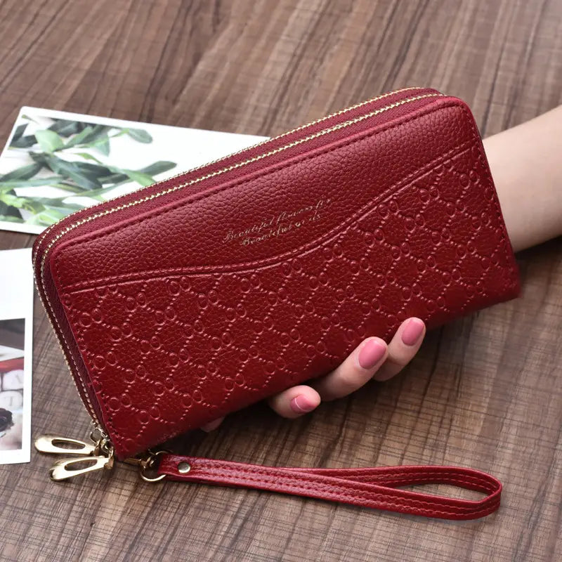 Large Double Zipper Clutch Wallet for Women