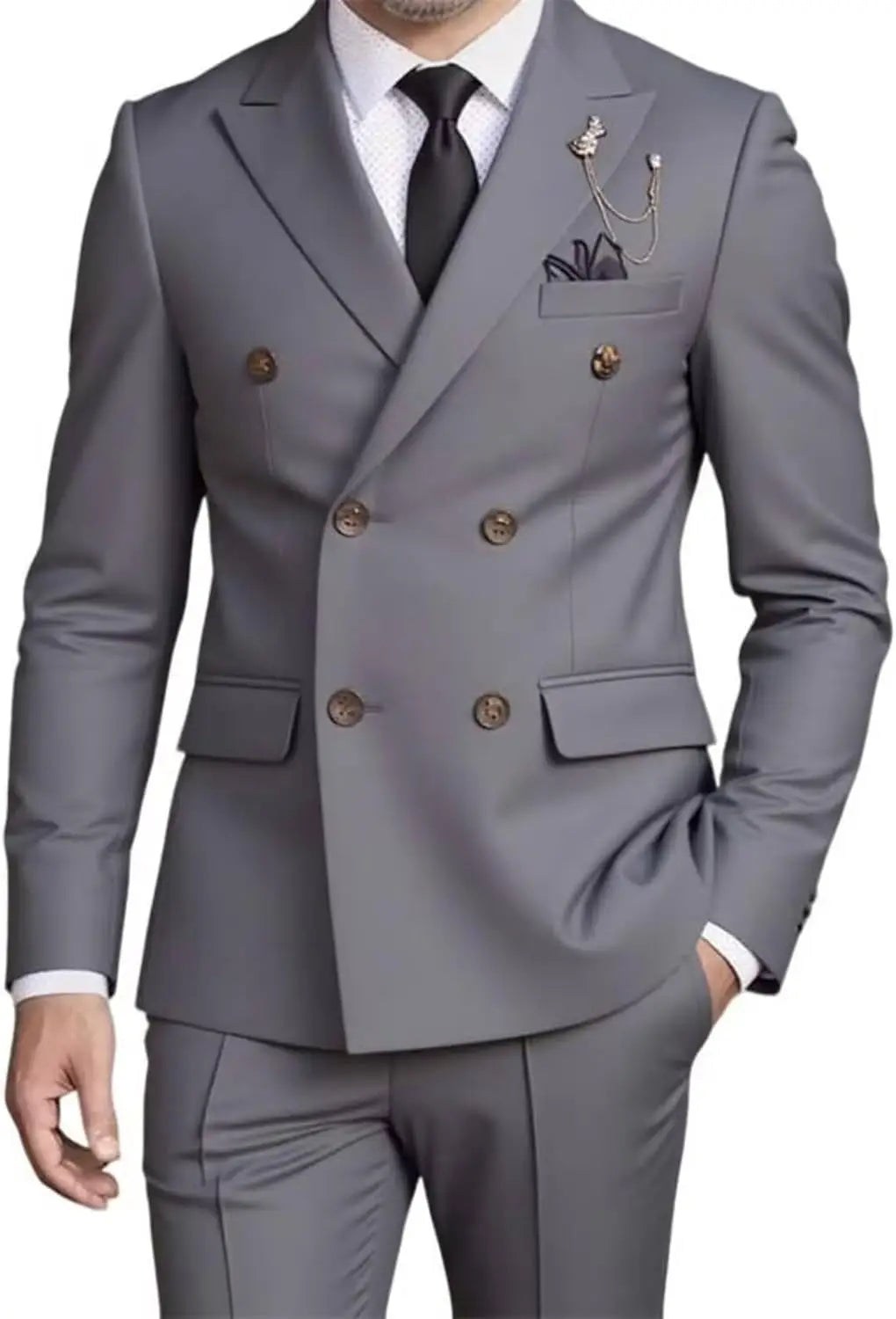 R&z - Suit Set,Business Formal Suit with Pants, Classic 6-Button Design
