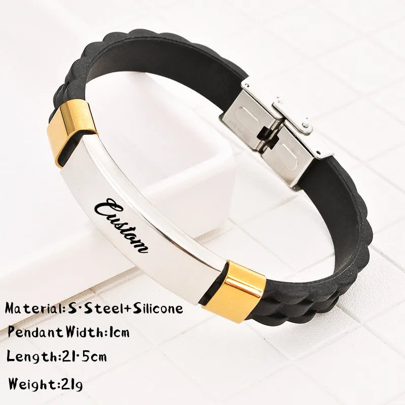 Custom Name Logo Any Text Engraved Leather Bangle & Bracelet Personalized Stainless Steel Bracelets For Women Men ID Bracelet