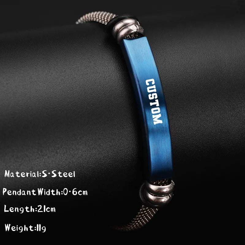 Custom Name Logo Any Text Engraved Leather Bangle & Bracelet Personalized Stainless Steel Bracelets For Women Men ID Bracelet