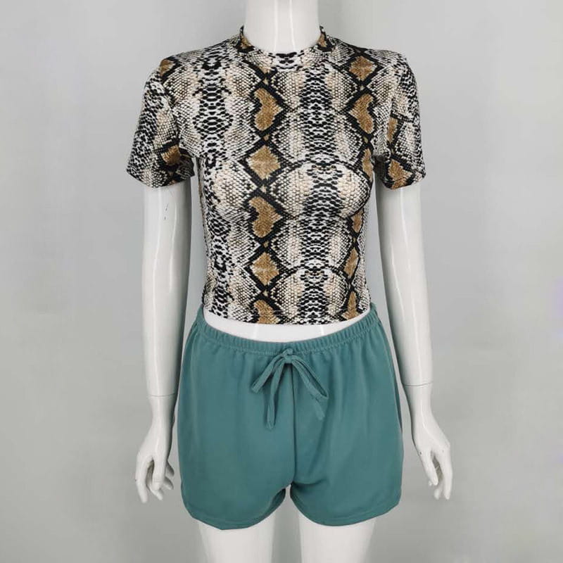Snake Print Short Sleeve Crop Top for Women