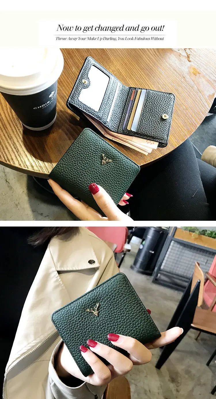 Leather Mini Coin Purse - Women’s Short Folding Wallet