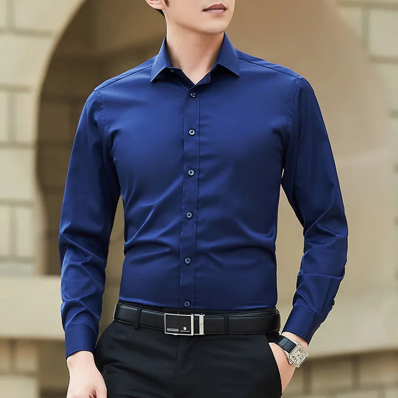 R&z - Men Solid Color Business Shirt Fashion Classic Basic Casual