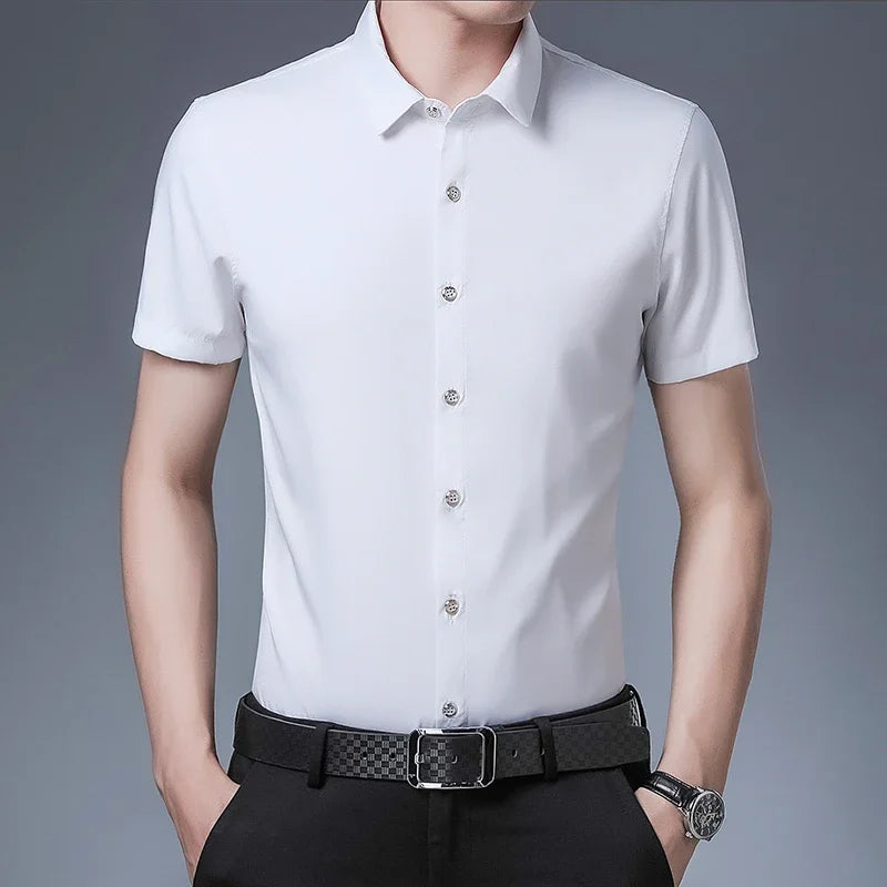 R&z - Men's Business Casual Solid Color Short Sleeved Shirt Non Ironing Comfortable Top