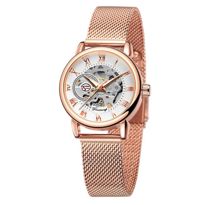FORSINING Men’s Skeleton Mechanical Watch – Luxury Mesh Band