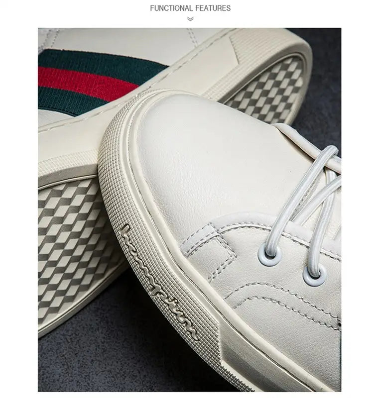 Men’s Casual Leather Sneakers - Trendy White Shoes