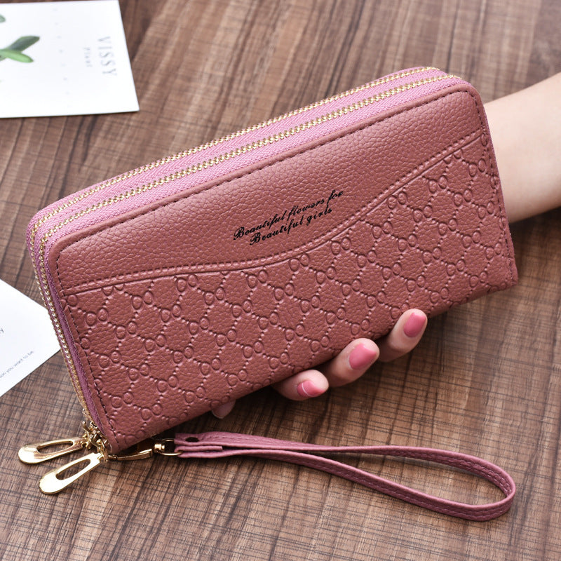 Large Double Zipper Clutch Wallet for Women