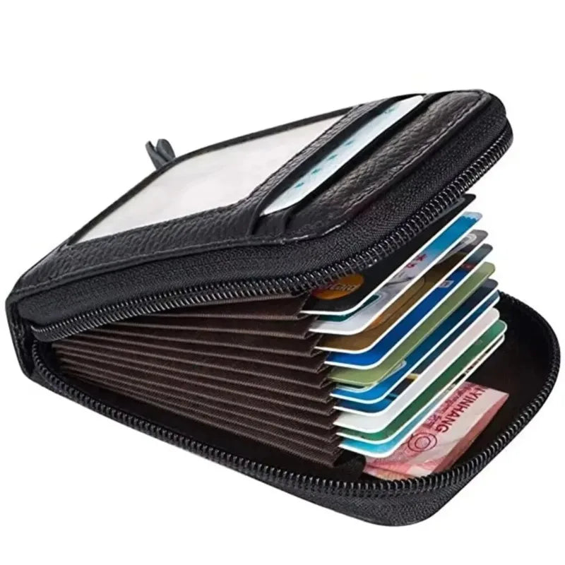 12 Slots RFID Blocking Leather Wallet for Men Women Accordion ID Card Holder Thin Minimalist Credit Card Organizer Slim
