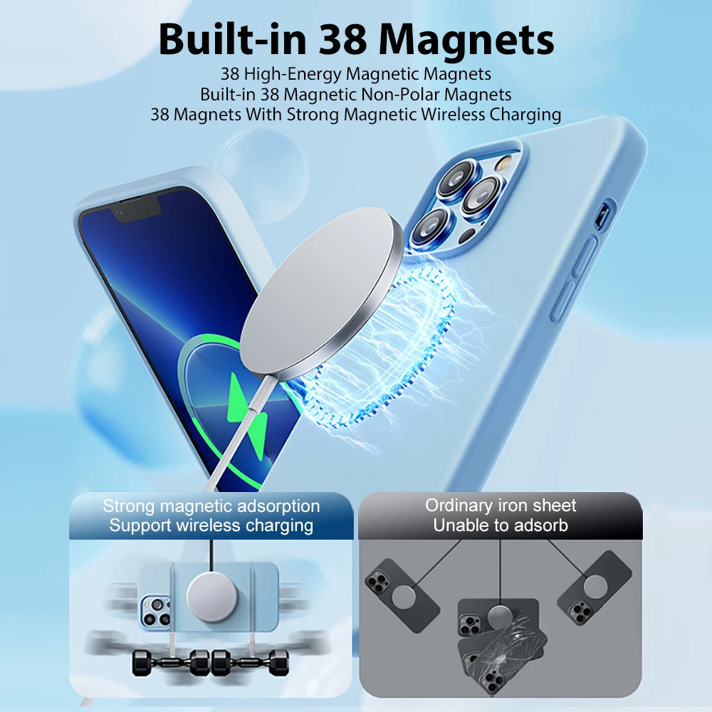 R&z - Wireless Charging Cases For iPhone 15 11 14 13 12 Pro Max Plus Liquid Silicone Magnetic Soft Cover Phone Accessories