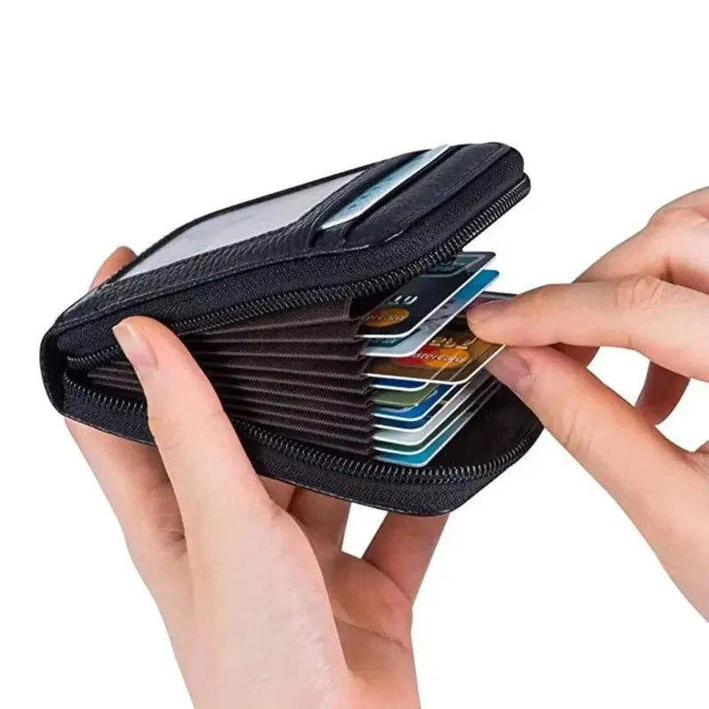 12 Slots RFID Blocking Leather Wallet for Men Women Accordion ID Card Holder Thin Minimalist Credit Card Organizer Slim