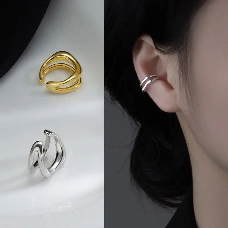 1Pc Ear Cuff Earrings Non-Piercing Double Layer Cuff Ear Clip Earring for Women Fake Cartilage Simple Y2K Jewelry 2025