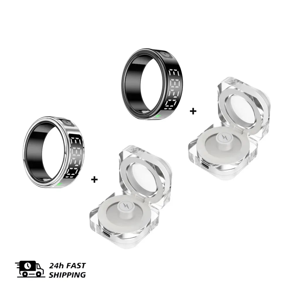 2 Set Display Screen Bluetooth Smart Rings Sleep Heart Rate Oxygen Monitoring Multi Sports Modes IP68 Waterproof Women