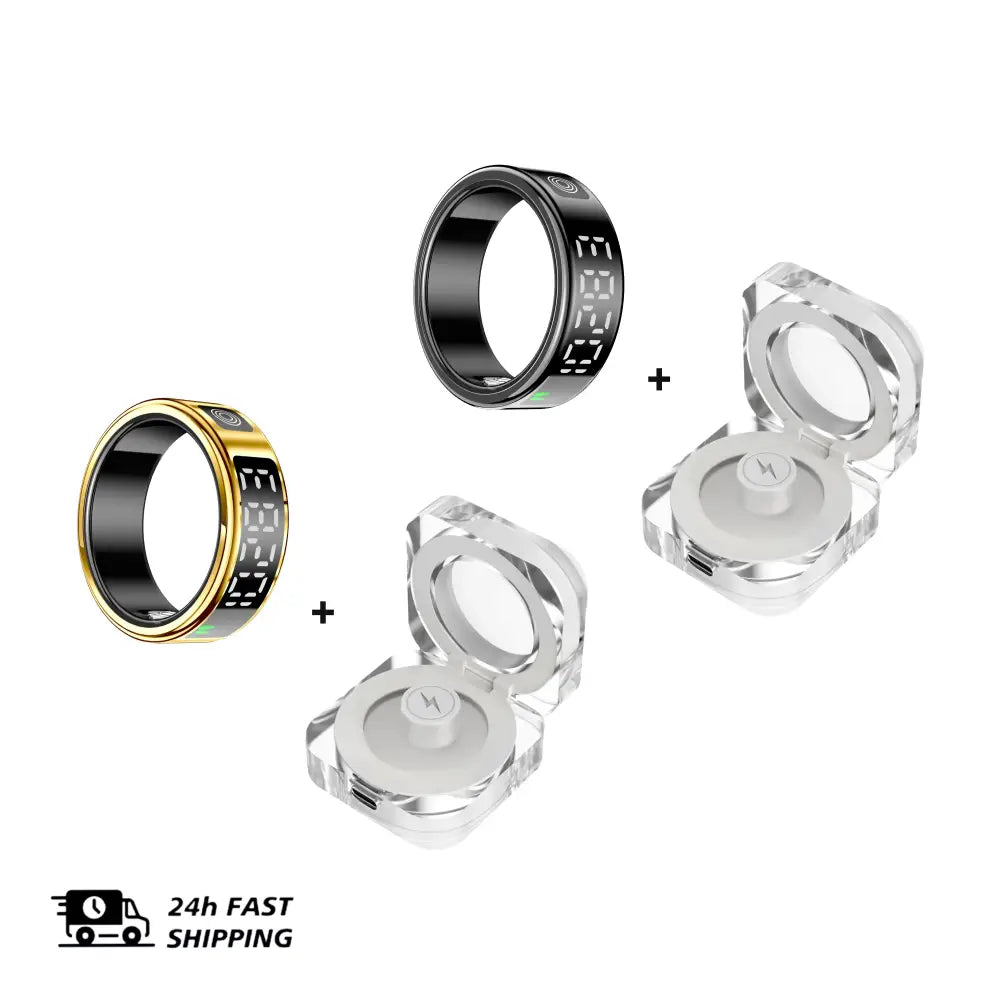 2 Set Display Screen Bluetooth Smart Rings Sleep Heart Rate Oxygen Monitoring Multi Sports Modes IP68 Waterproof Women