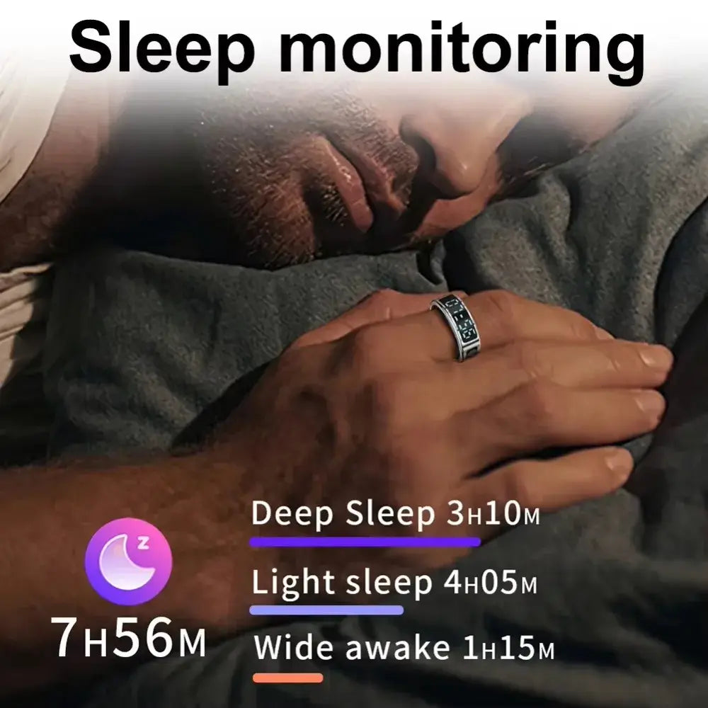 2 Set Display Screen Bluetooth Smart Rings Sleep Heart Rate Oxygen Monitoring Multi Sports Modes IP68 Waterproof Women