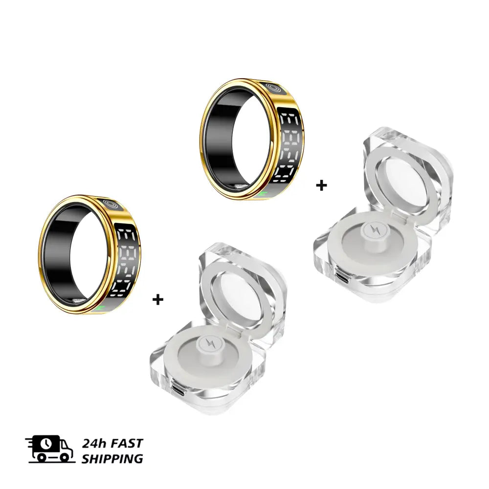 2 Set Display Screen Bluetooth Smart Rings Sleep Heart Rate Oxygen Monitoring Multi Sports Modes IP68 Waterproof Women
