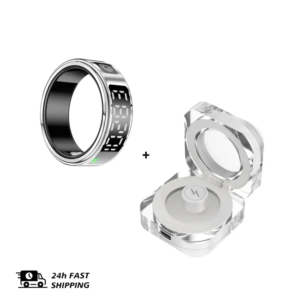 2 Set Display Screen Bluetooth Smart Rings Sleep Heart Rate Oxygen Monitoring Multi Sports Modes IP68 Waterproof Women