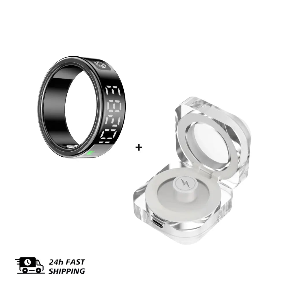 2 Set Display Screen Bluetooth Smart Rings Sleep Heart Rate Oxygen Monitoring Multi Sports Modes IP68 Waterproof Women