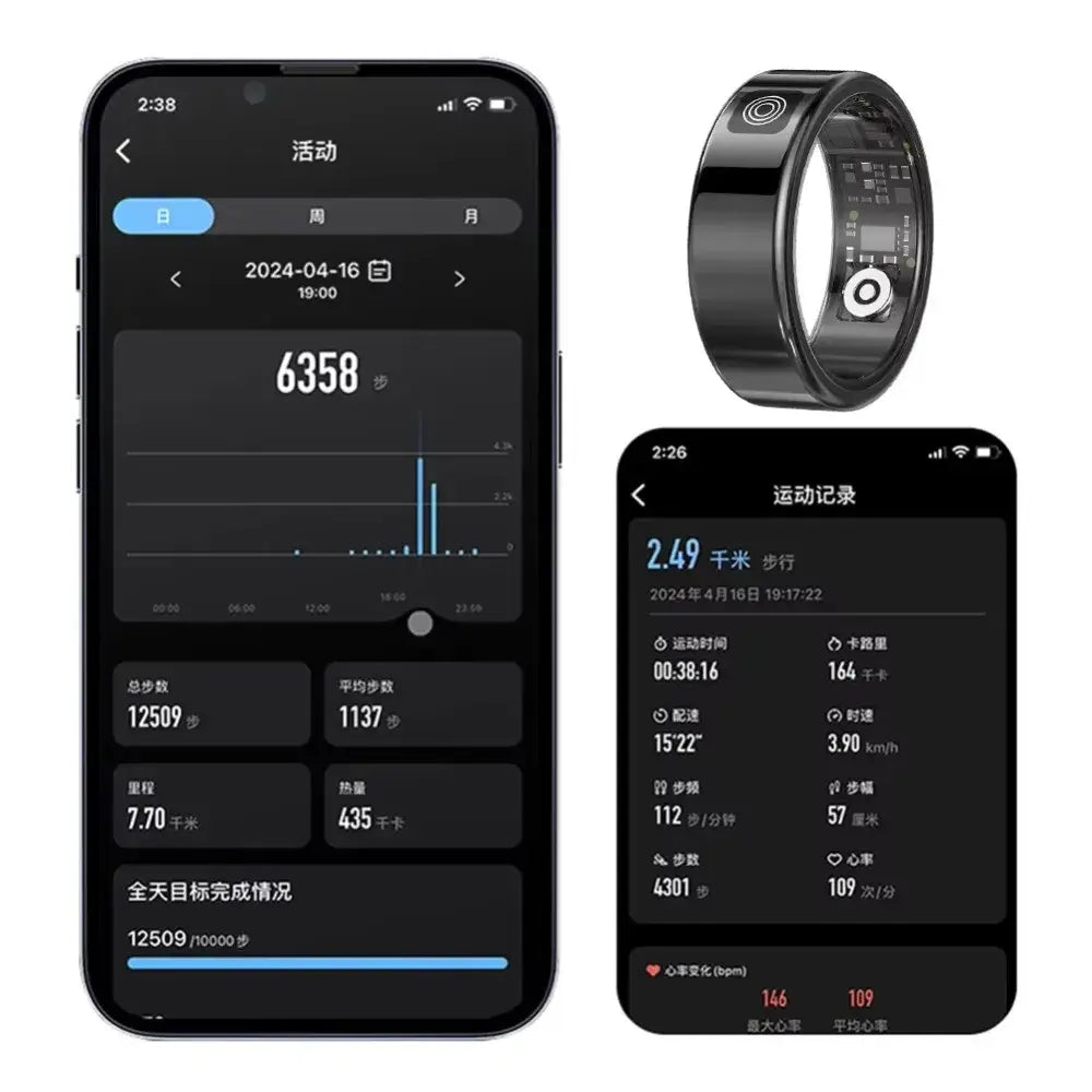 2 Set Display Screen Bluetooth Smart Rings Sleep Heart Rate Oxygen Monitoring Multi Sports Modes IP68 Waterproof Women