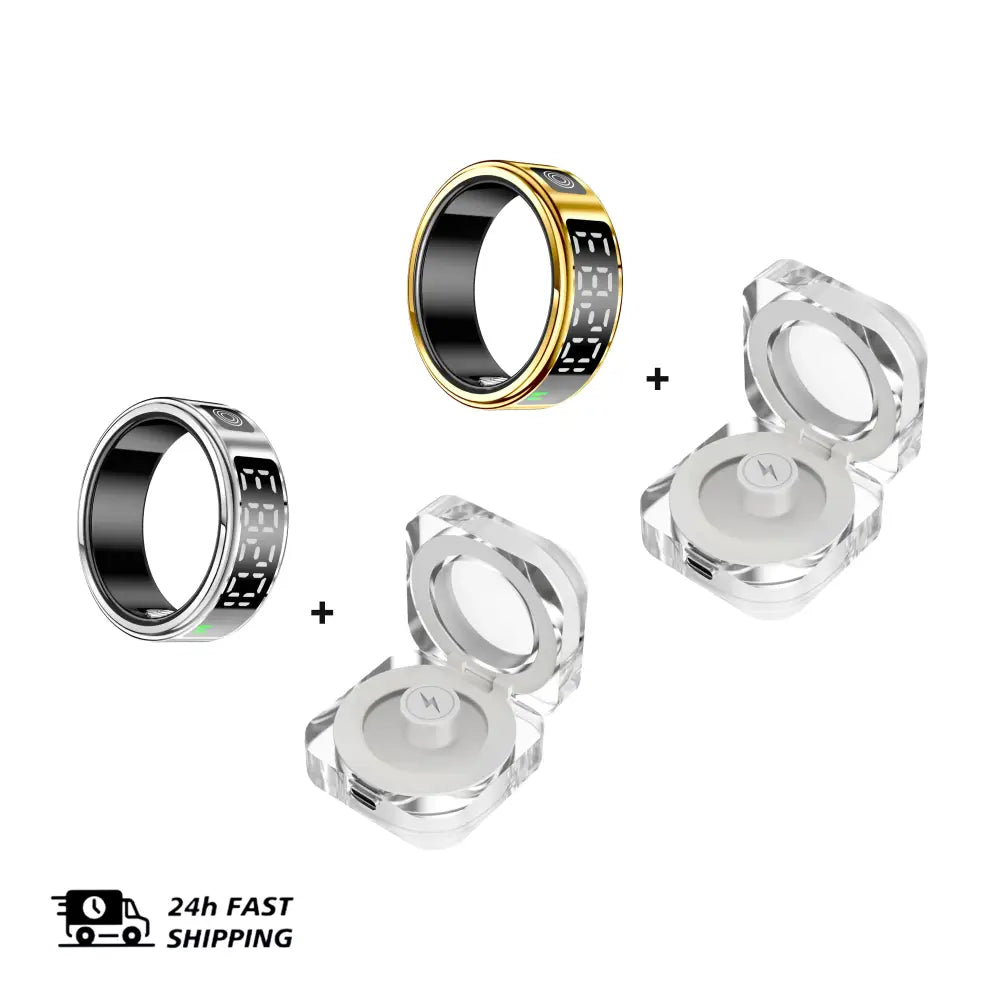 2 Set Display Screen Bluetooth Smart Rings Sleep Heart Rate Oxygen Monitoring Multi Sports Modes IP68 Waterproof Women