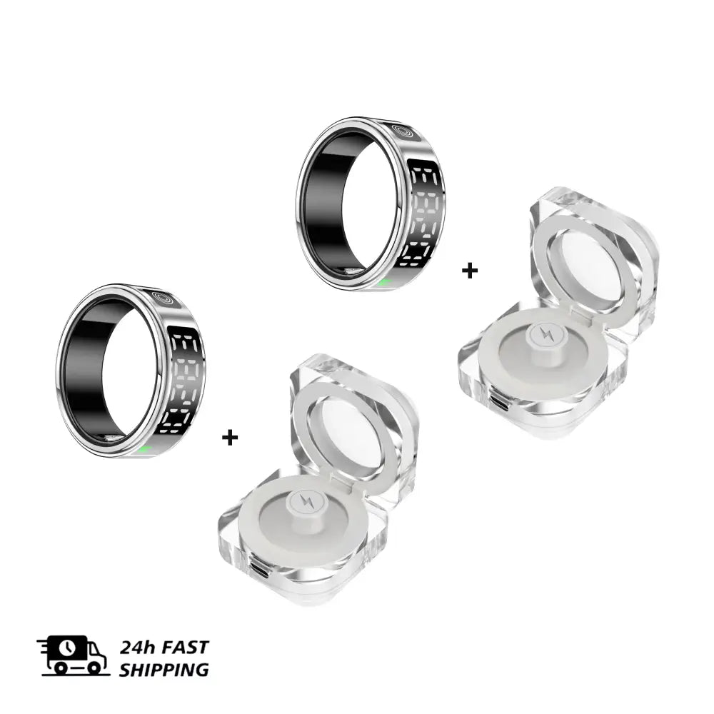 2 Set Display Screen Bluetooth Smart Rings Sleep Heart Rate Oxygen Monitoring Multi Sports Modes IP68 Waterproof Women