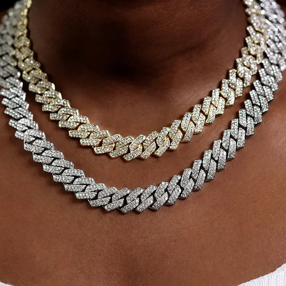 20-Inch Double-Drain Cuban Chain Unisex Ice-Frozen Edition Sparkling Diamond-Shaped Hip-Hop Style Cuban Necklace Jewelry