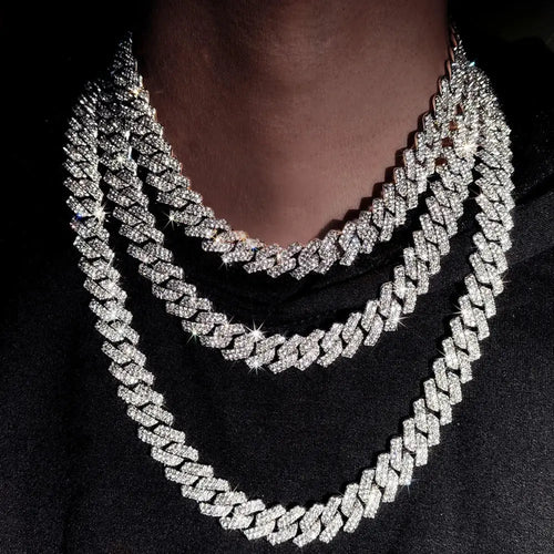 20-Inch Double-Drain Cuban Chain Unisex Ice-Frozen Edition Sparkling Diamond-Shaped Hip-Hop Style Cuban Necklace Jewelry