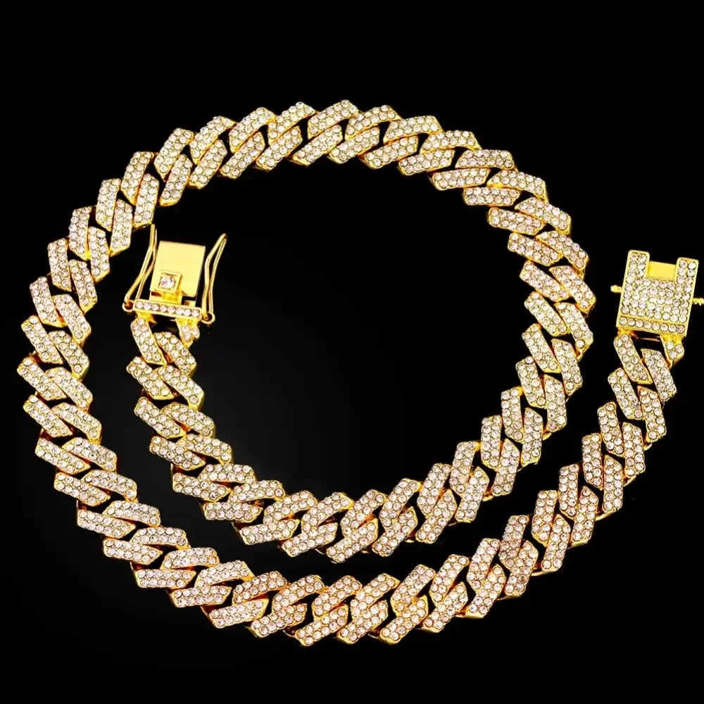 20-Inch Double-Drain Cuban Chain Unisex Ice-Frozen Edition Sparkling Diamond-Shaped Hip-Hop Style Cuban Necklace