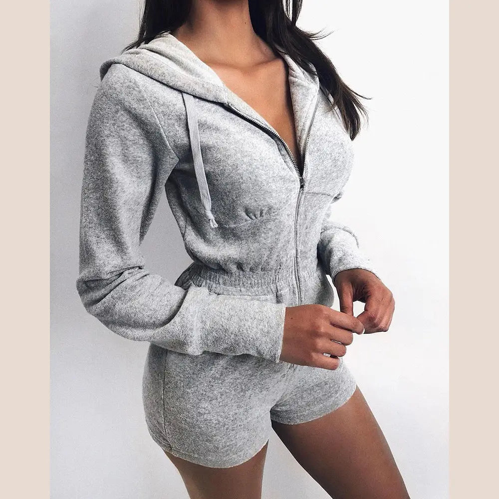 2020 New Women’s Hoodie Knit Jumpsuit with Shorts