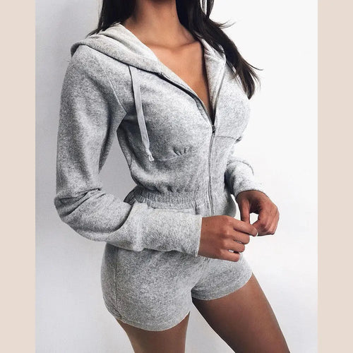 2020 New Women’s Hoodie Knit Jumpsuit with Shorts