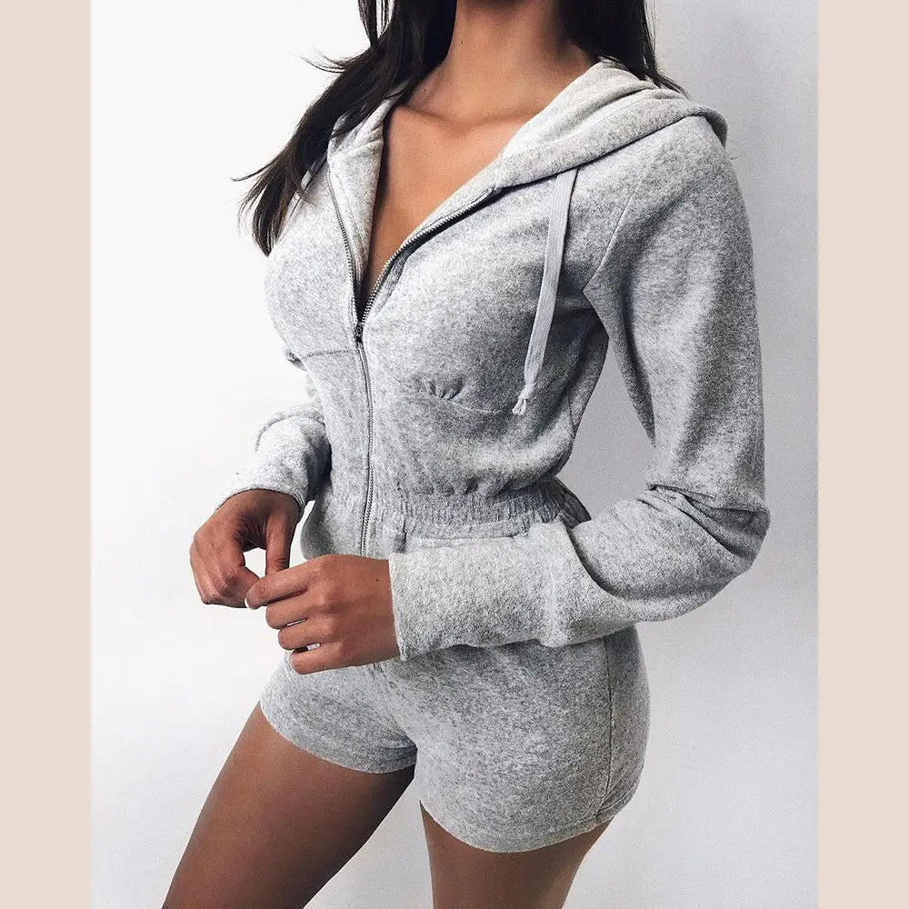 2020 New Women’s Hoodie Knit Jumpsuit with Shorts