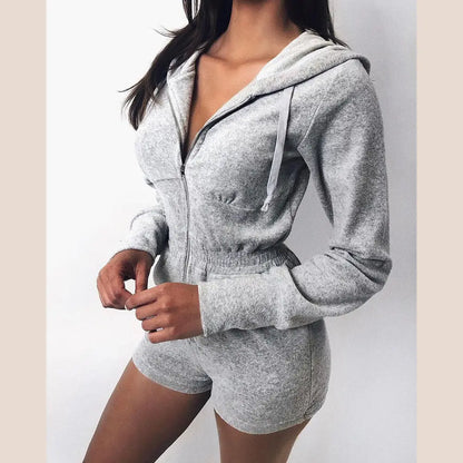 2020 New Women’s Hoodie Knit Jumpsuit with Shorts