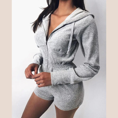2020 New Women’s Hoodie Knit Jumpsuit with Shorts