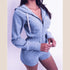 2020 New Women’s Hoodie Knit Jumpsuit with Shorts - Blue / M