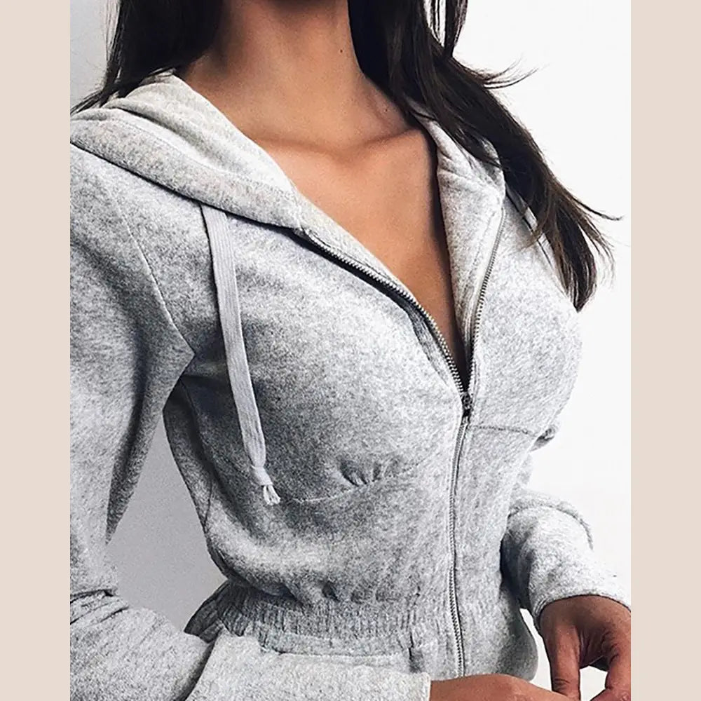 2020 New Women’s Hoodie Knit Jumpsuit with Shorts - Grey / S