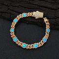 2025 Newest Arrival 18k Gold Plated Cubic Zircon Cuban Bracelet Jewelry Iced Out Big Blue Opal Cuban Chain Bracelet